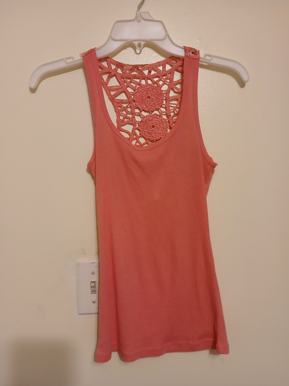 Sleeveless Coral Crochet-Back Tank Top